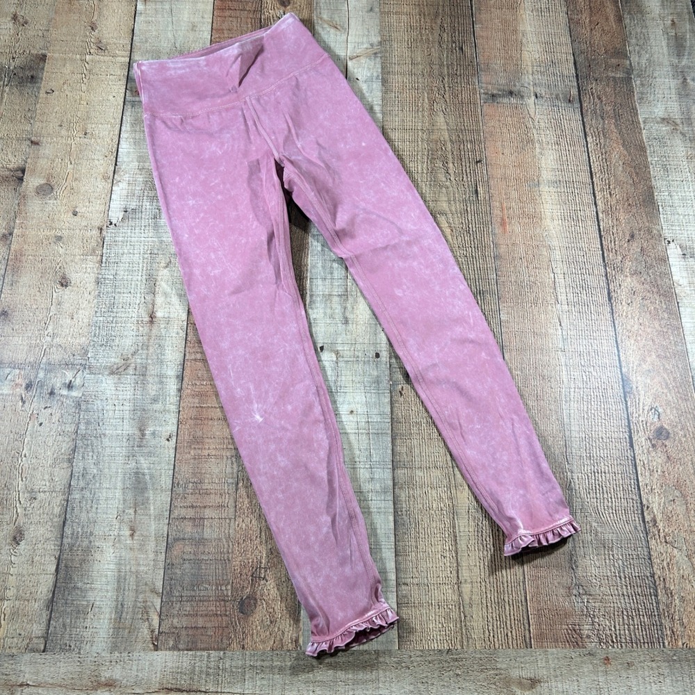 JoyLab Pink Acid Wash Ruffle Hem High Waisted Yoga Leggings Womens XS